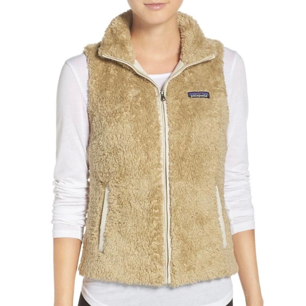 Patagonia Los Gatos Womens Size Small Sherpa Pile Fleece Fuzzy Vest Beige Hiking - Picture 1 of 7